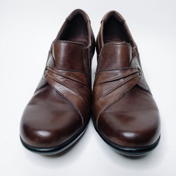 Clarks Bendables Brown Leather Heeled Loafers 10M - Picture 2 of 11